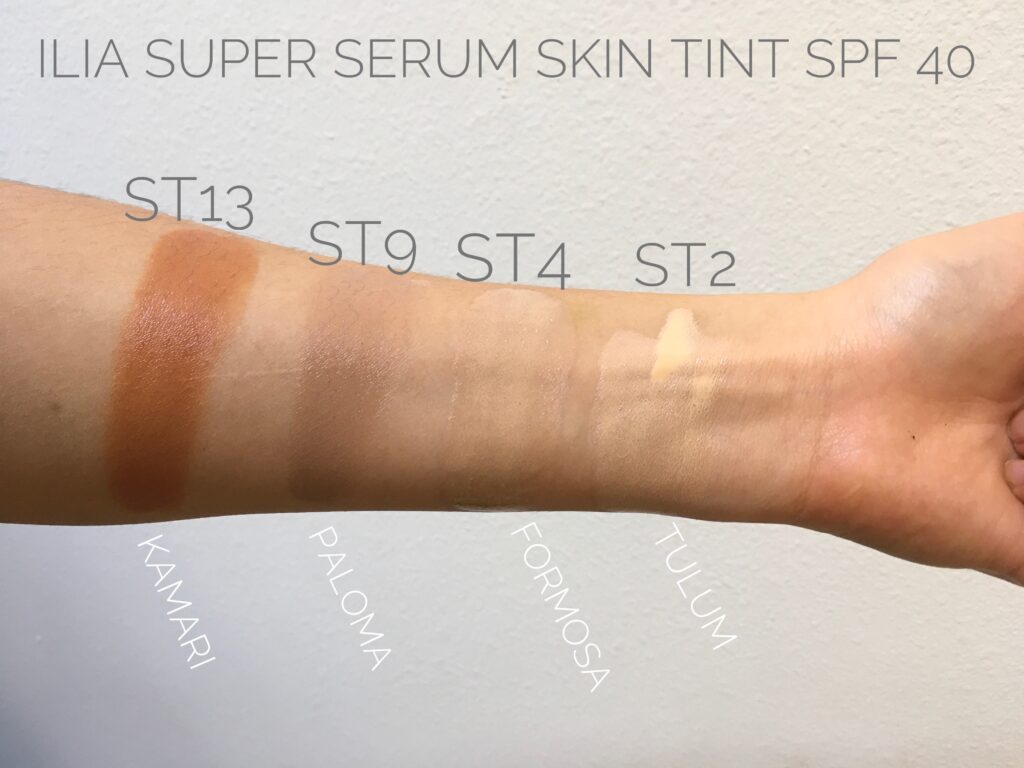 Ilia super serum skin tint swatches