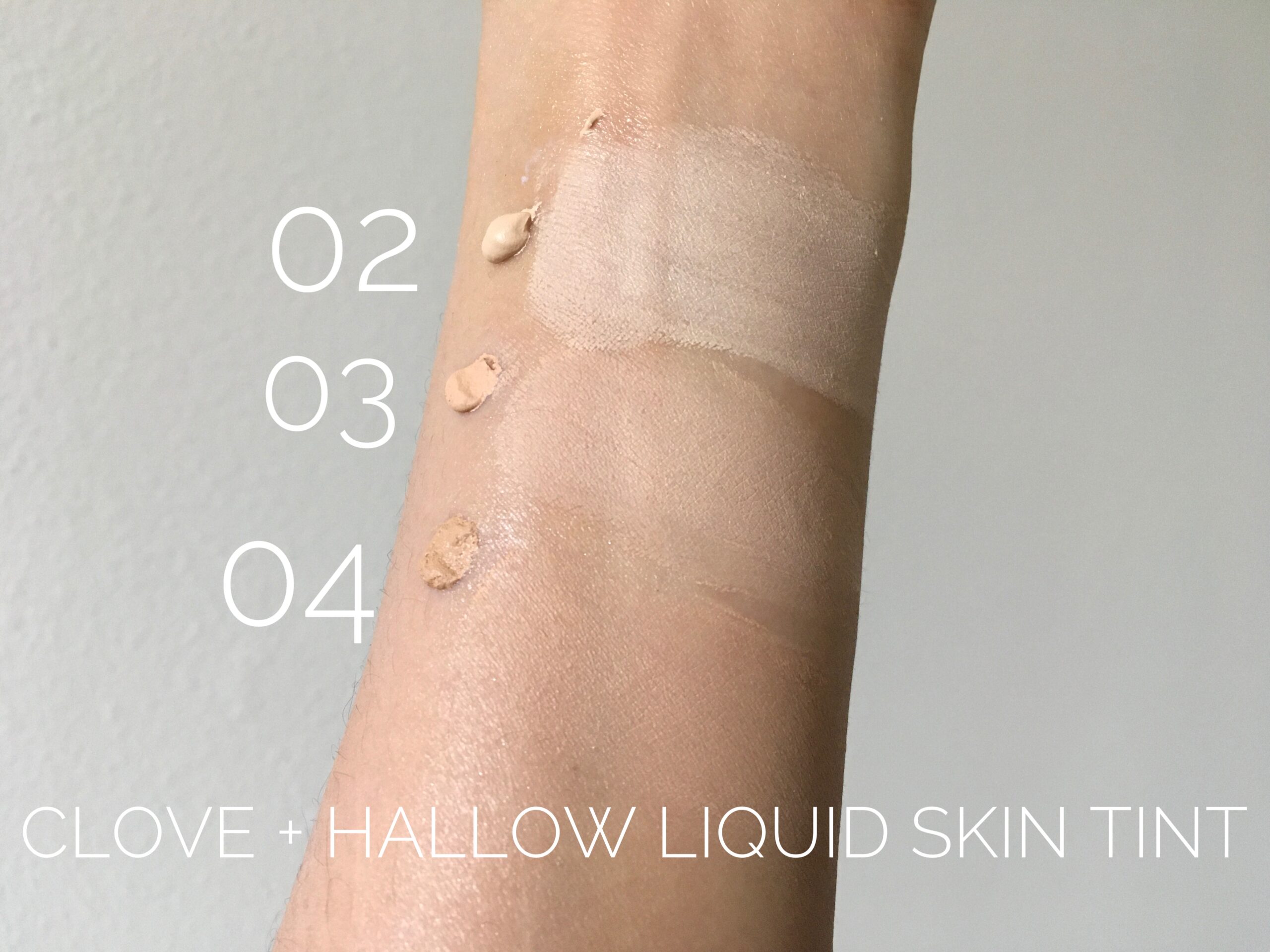 Clove and hallow liquid skin tint swatches