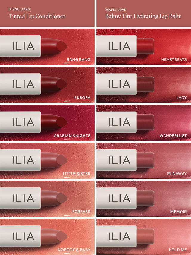 Ilia tinted lip balm swatches