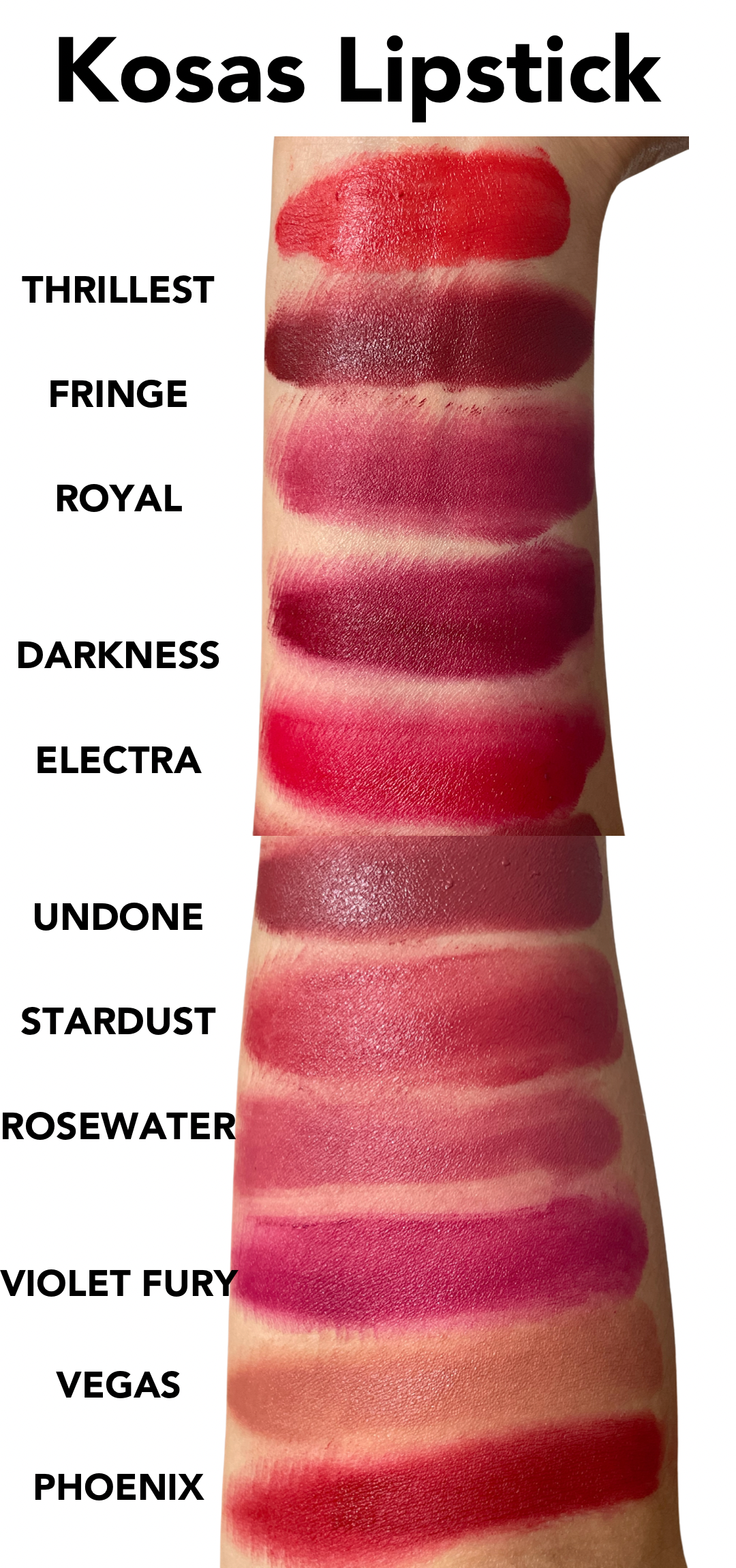 Kosas lipstick swatches