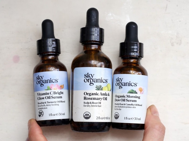 sky organics vitamin c bright glow oil serum organic amla rosemary oil organic morning dew oil serum
