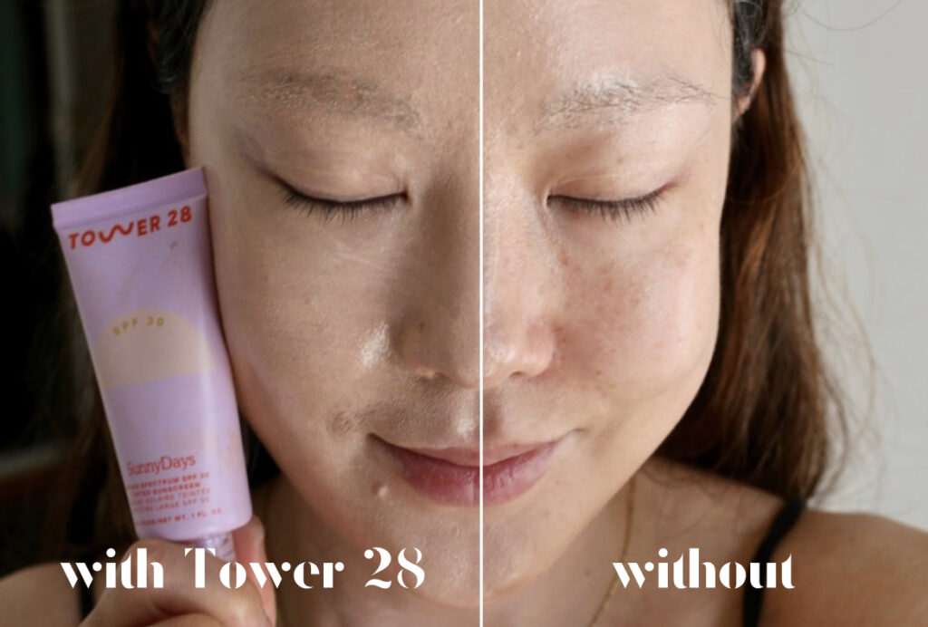 tower 28 mineral tinted sunscreen before and after