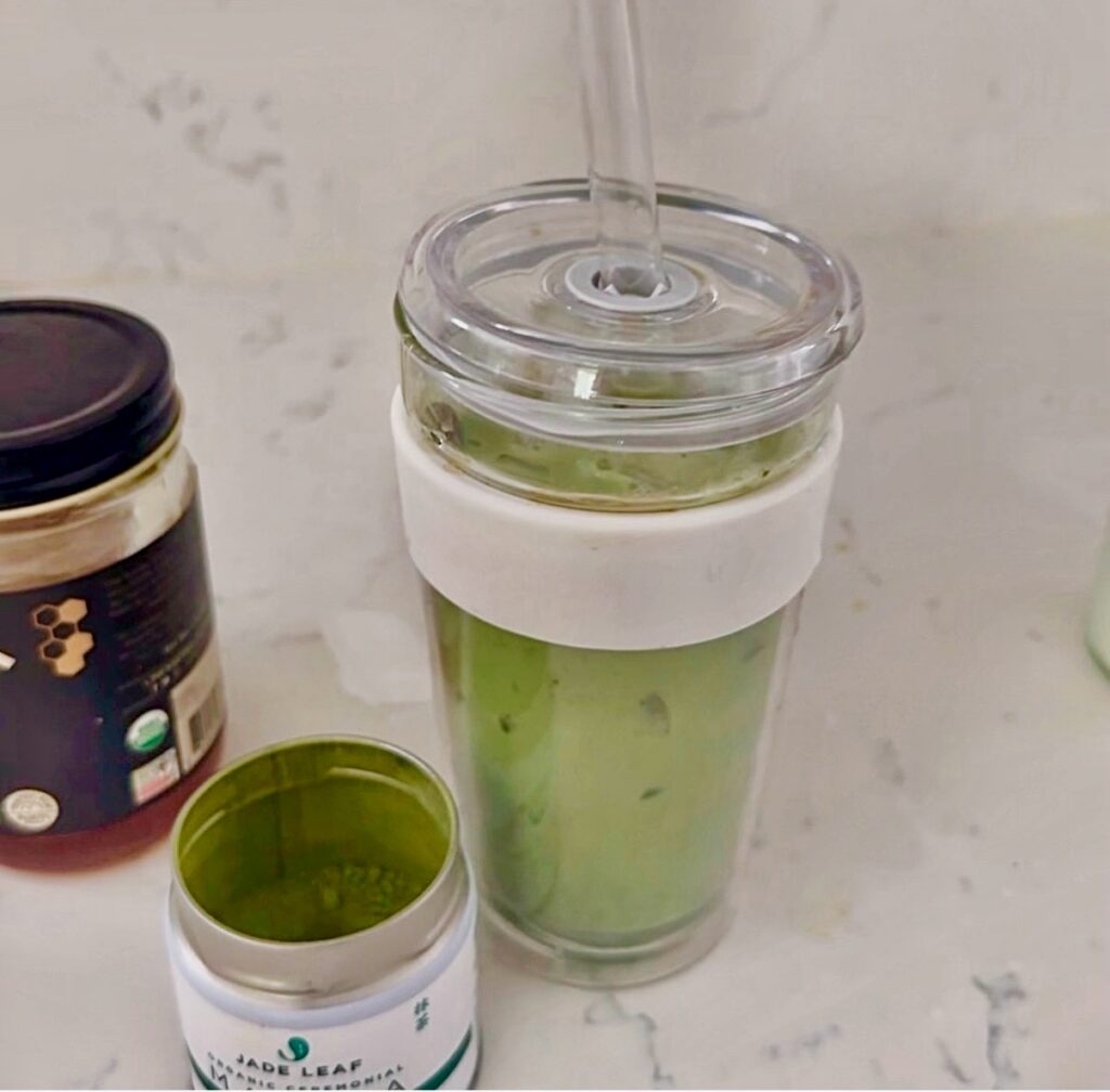 iced matcha latte in keepcup longplay tumbler