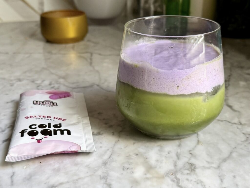 organic matcha with Yulu Foods salted ube foam