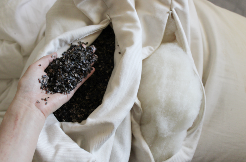 nontoxic pillow circadian rest USA grown buckwheat hulls and New Zealand organic wool handmade New Jersey