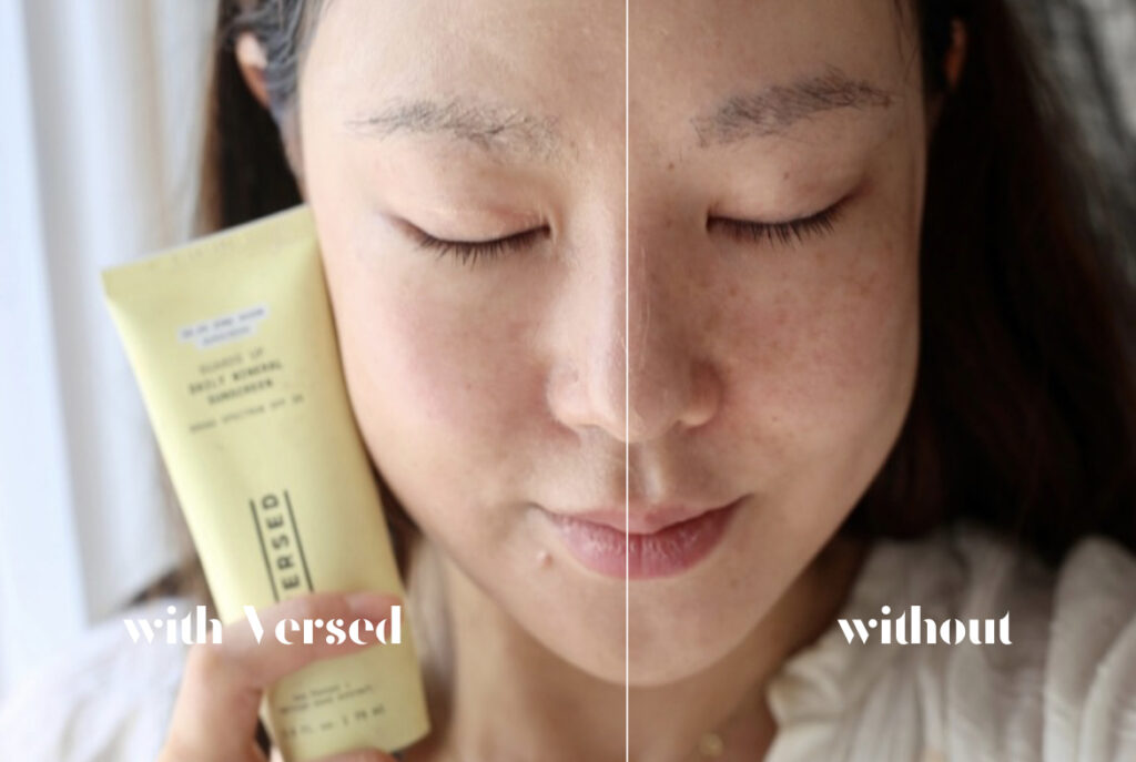 versed daily mineral sunscreen before and after