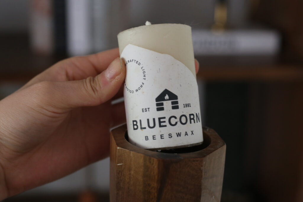 bluecorn beeswax candle nontoxic fragrance free