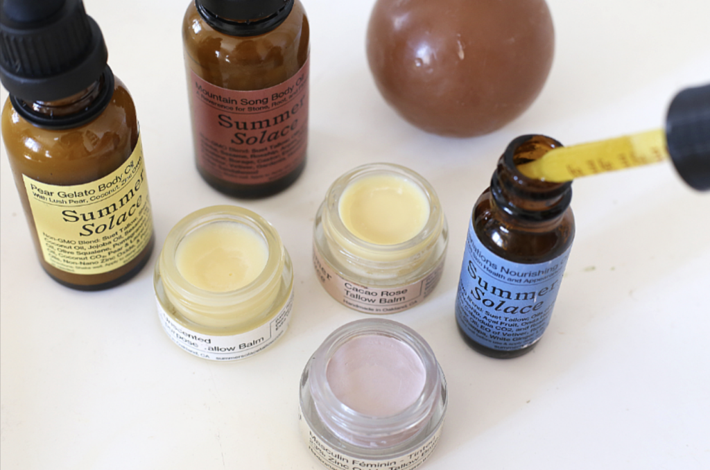 organic tallow skincare face oil sunscreen body oil lip balm soap