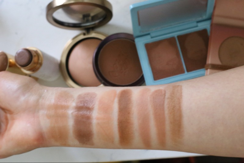 clean bronzer swatches Left to right Merit, OGEE, INIKA, 100 Percent Pure, Westman Atelier, HAN