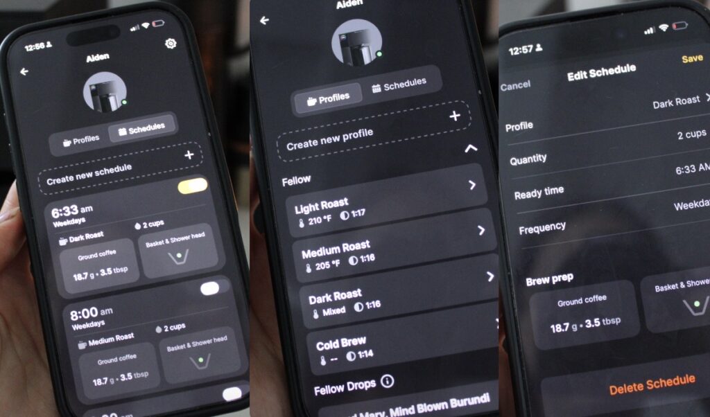 fellow Aiden coffee maker app schedule brew