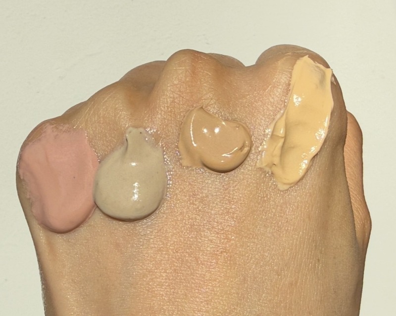 Mineral Face sunscreen swatches: (left to right) Emma Lewisham, Le Prunier, Clearstem, Saint Jane