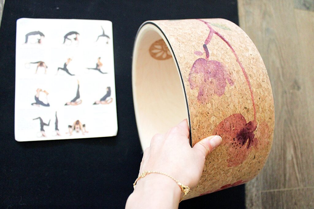 non toxic yoga wheel made of cork and wood yoloha yoga natural rubber yoga mat