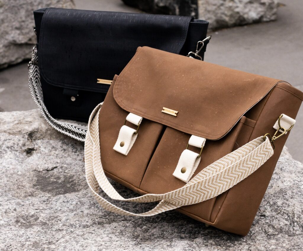 carry courage nomad bag non toxic bag for work plastic free sustainable materials cork leather bag