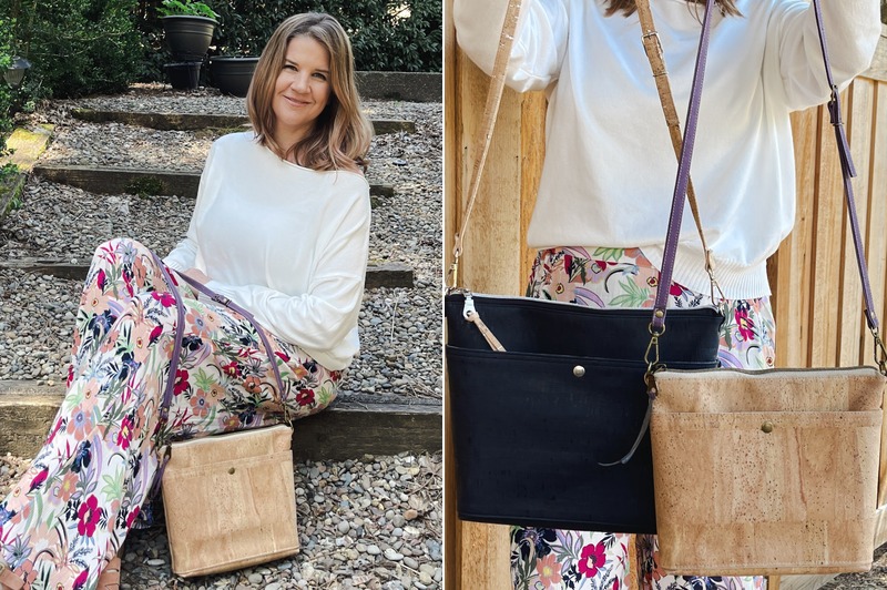 Carry Courage founder with VISIONARY crossbody cork leather plastic free